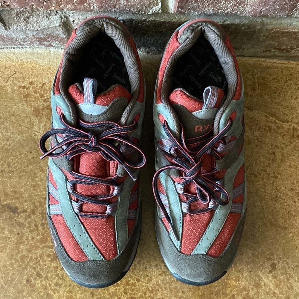 RYN TRAIL COMFORT WALKER GRAY AND RED‎ SUEDE LEATHER HIKING WALKING SHOES